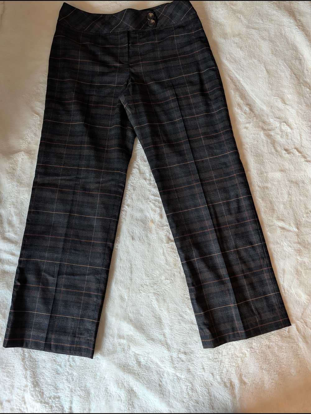 Talbots Black Plaid Wool Blend Wide-Leg Trousers